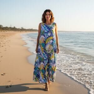 Jams World Vintage Creatures of the Sea Maxi Dress MED Hawaiian Resort Vacation